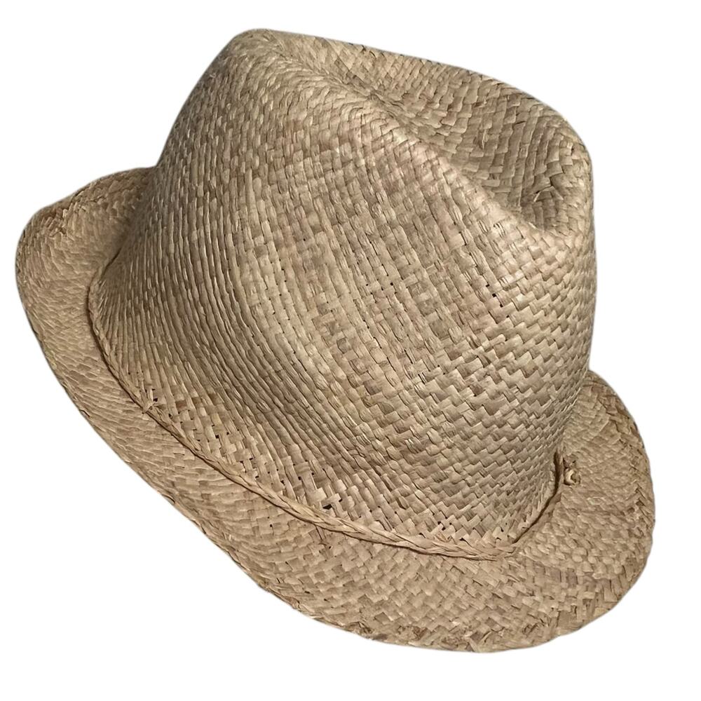Vintage 100% Raffia Natural Straw Fedora Hat Handmade in Madagascar
